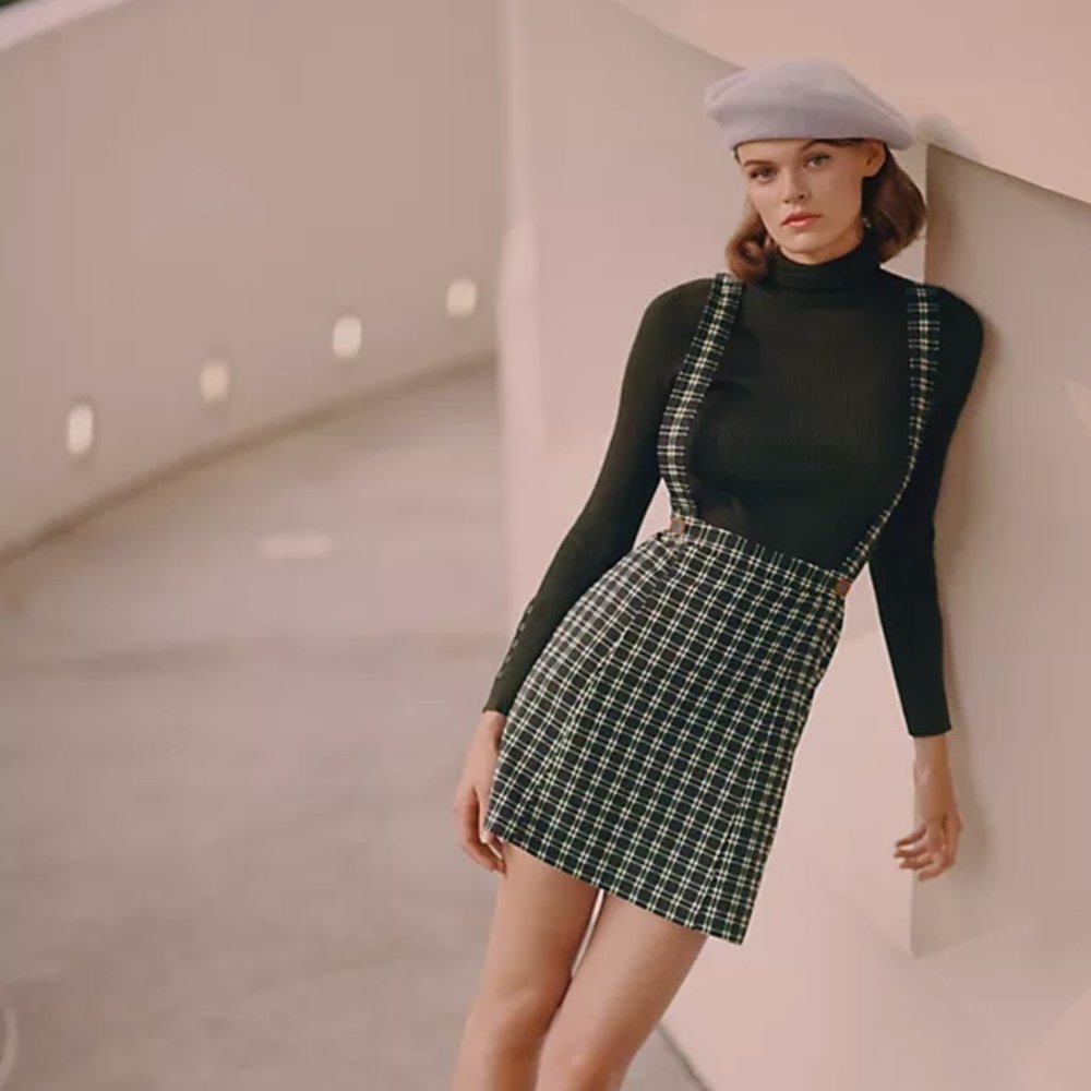 Anthropologie Maeve Plaid Pinafore Skirt